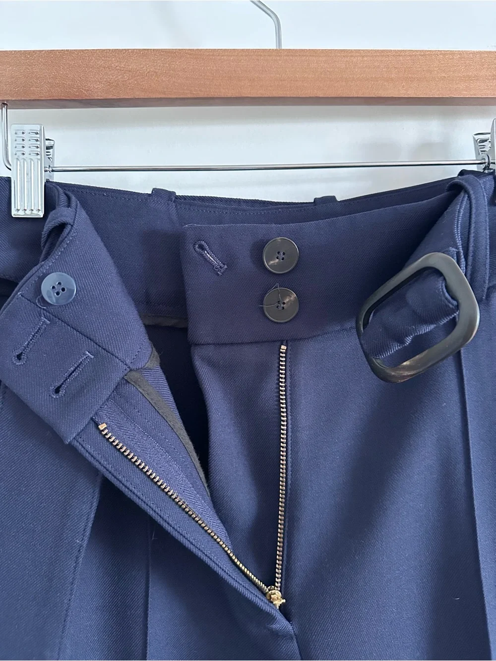 SEZANE Navy High-Waist Tailored Lukas Trousers with Removable Belt